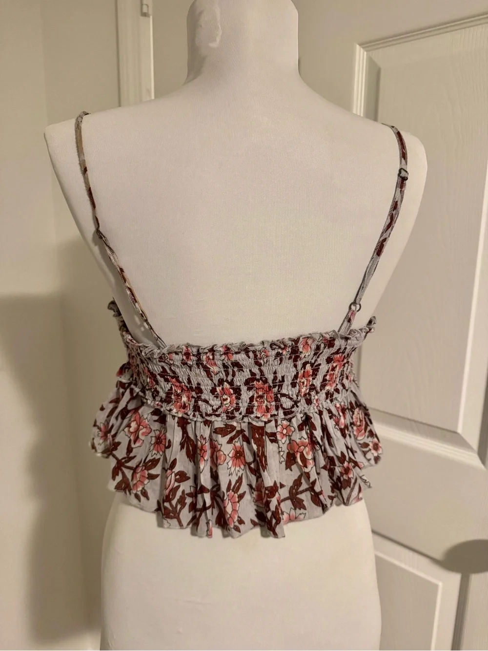 Free People One Floral Smocked Ruffle Crop Top – Size S/P